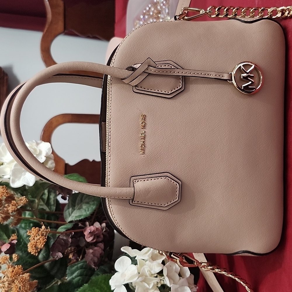 Michael Kors Beige Satchel with Gold Accents